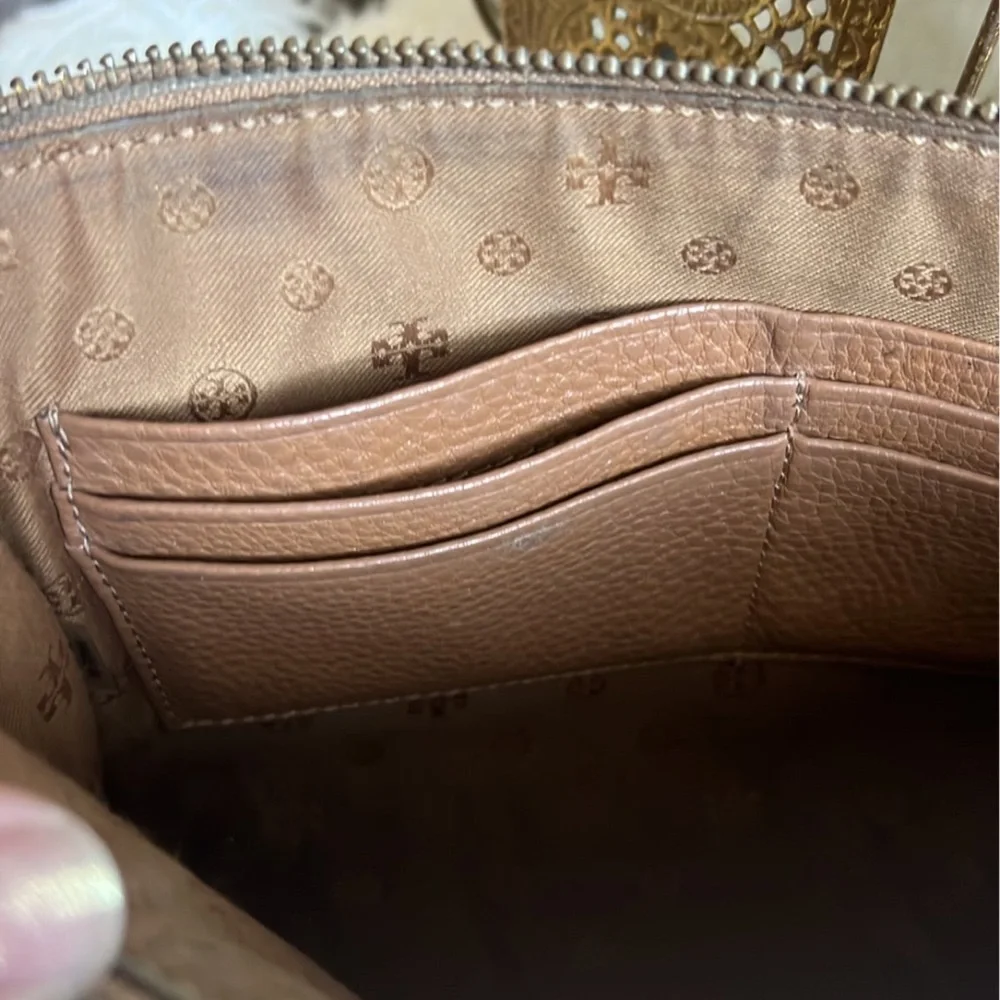 Tory Burch Brown Pebbled Leather Crossbody Wallet with Gold Logo